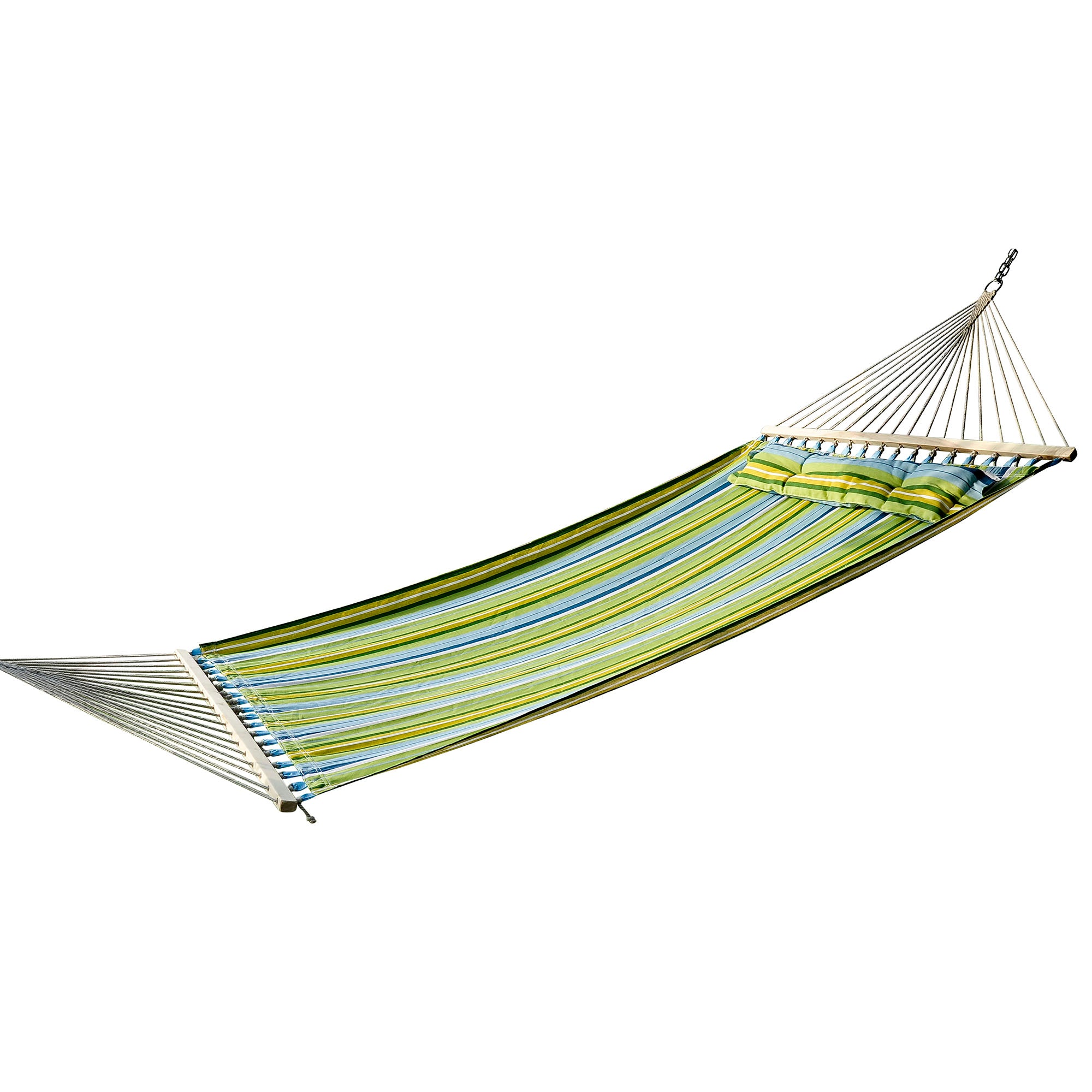 Garden Hanging Hammock for 2 People Eco-Friendly Camping Hammock with Pillow 180 kg Load Blue and Green Stripes 3.4x1.4m