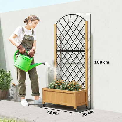 Raised Wooden Planter with Trellis & Wheels, 72 x 36 x 168 cm (28.3 x 14.2 x 66.1 in)