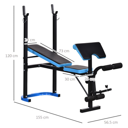 Multifunctional Weight Bench with Bar Support and Adjustable Backrest for Full Body Workouts at Home Gym Black and Blue