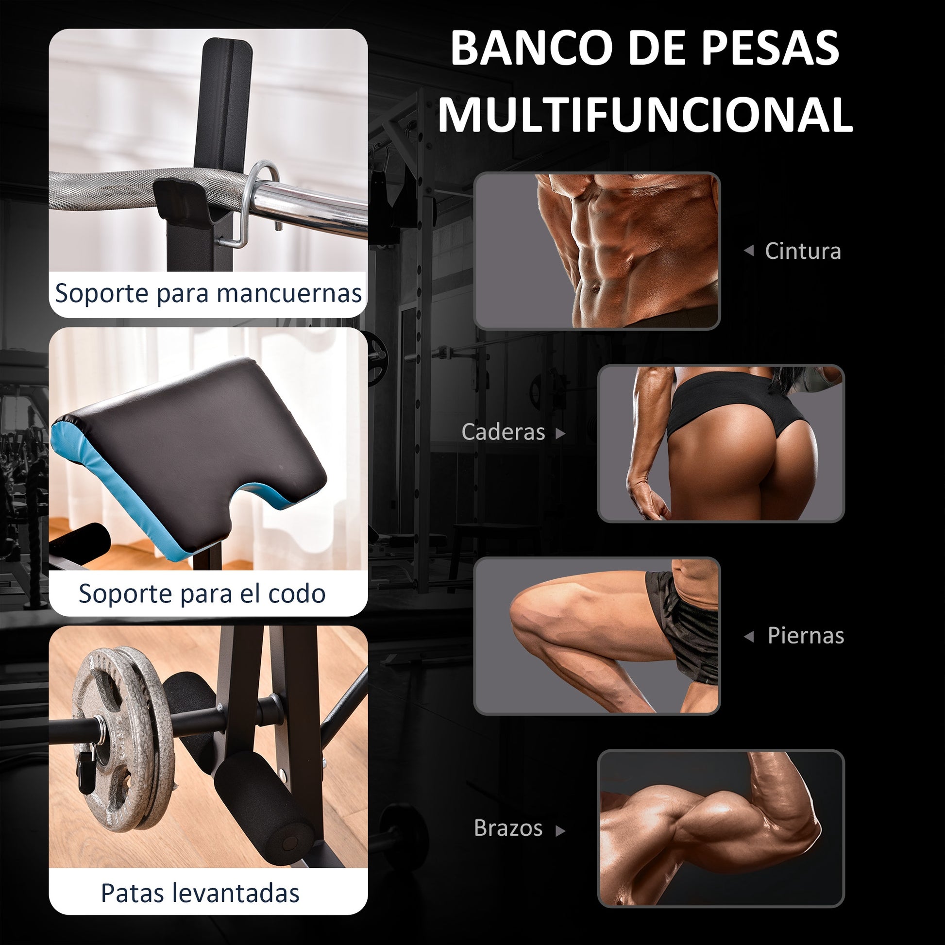 Multifunctional Weight Bench with Bar Support and Adjustable Backrest for Full Body Workouts at Home Gym Black and Blue