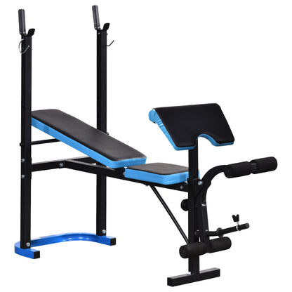 Multifunctional Weight Bench with Bar Support and Adjustable Backrest for Full Body Workouts at Home Gym Black and Blue