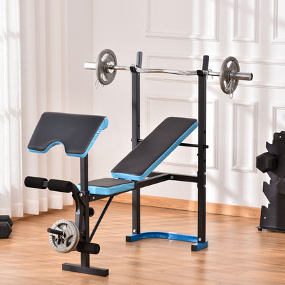 Multifunctional Weight Bench with Bar Support and Adjustable Backrest for Full Body Workouts at Home Gym Black and Blue