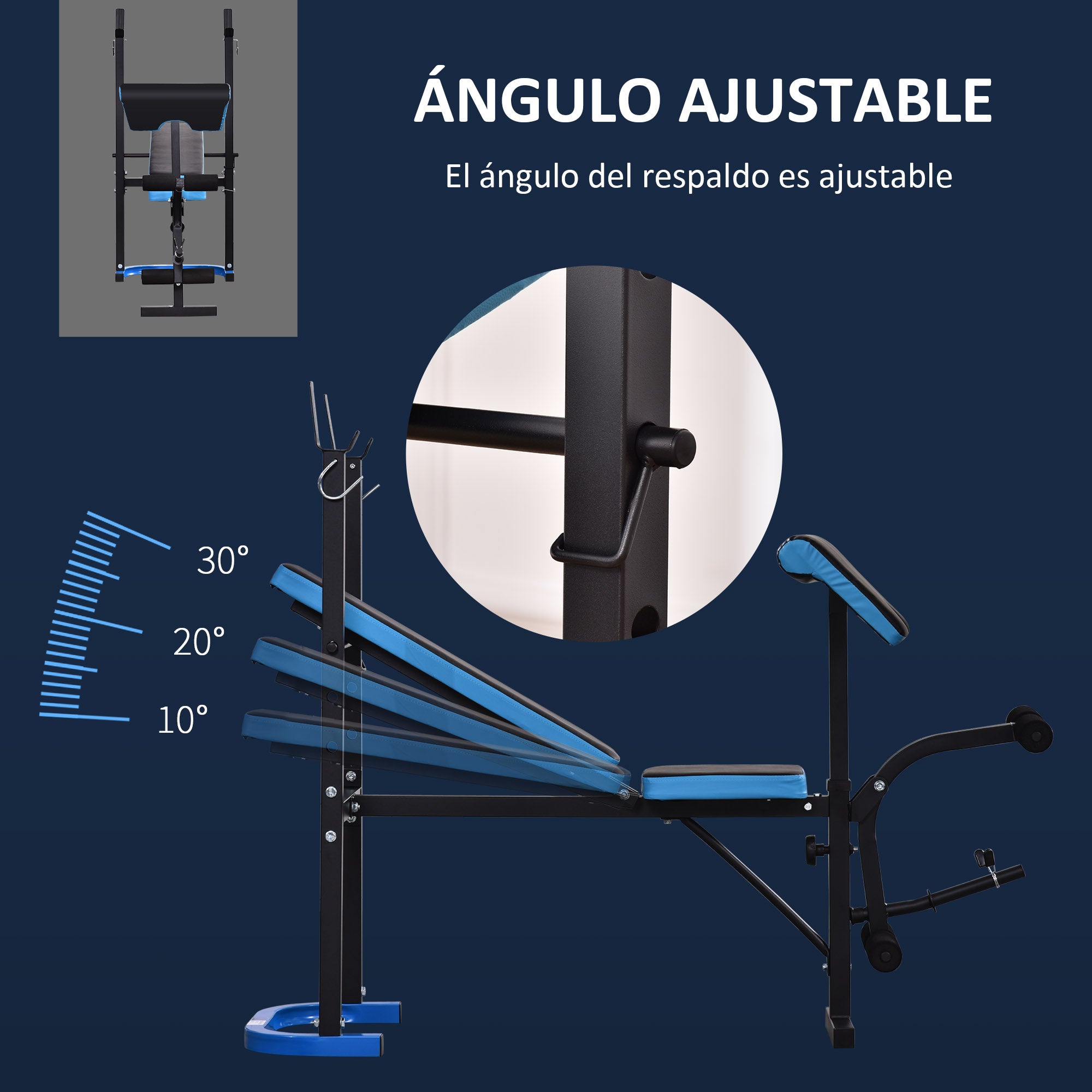 Multifunctional Weight Bench with Bar Support and Adjustable Backrest for Full Body Workouts at Home Gym Black and Blue