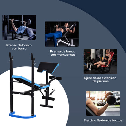 Multifunctional Weight Bench with Bar Support and Adjustable Backrest for Full Body Workouts at Home Gym Black and Blue