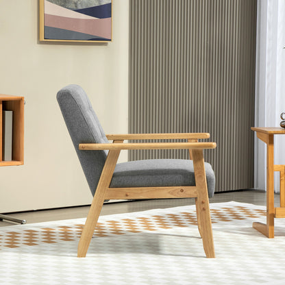 Single Sofa Upholstered in Linen with Wooden Armrests Padded Backrest Supports up to 130 kg Armchair for Living Room Bedroom Light Gray