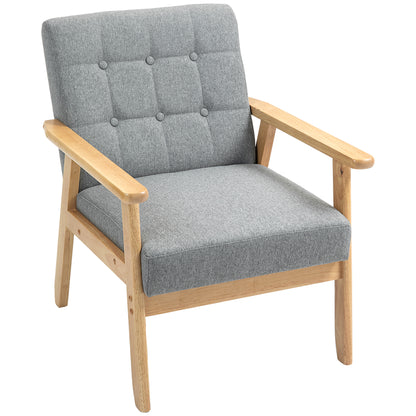 Single Sofa Upholstered in Linen with Wooden Armrests Padded Backrest Supports up to 130 kg Armchair for Living Room Bedroom Light Gray