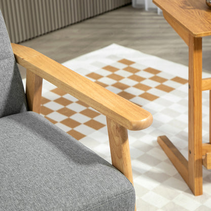 Single Sofa Upholstered in Linen with Wooden Armrests Padded Backrest Supports up to 130 kg Armchair for Living Room Bedroom Light Gray