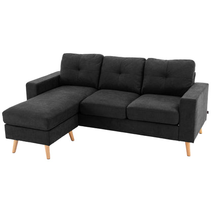 L-shaped Fabric Sofa, Couch Set in Linen Look, Corner Sofa with Chaise Longue for 3 People, Corner Couch for Living Room, Black, 193 x 136 x 85 cm