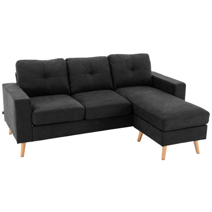 L-shaped Fabric Sofa, Couch Set in Linen Look, Corner Sofa with Chaise Longue for 3 People, Corner Couch for Living Room, Black, 193 x 136 x 85 cm