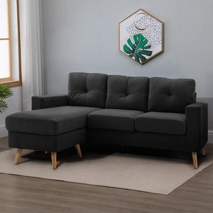 L-shaped Fabric Sofa, Couch Set in Linen Look, Corner Sofa with Chaise Longue for 3 People, Corner Couch for Living Room, Black, 193 x 136 x 85 cm