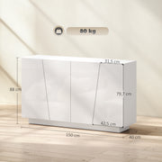 Storage Sideboard Cabinet with Doors and Adjustable Shelf, Storage Wardrobe for Living Room, Kitchen, Bedroom, 150 x 40 x 88 cm, White Gloss