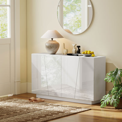 Storage Sideboard Cabinet with Doors and Adjustable Shelf, Storage Wardrobe for Living Room, Kitchen, Bedroom, 150 x 40 x 88 cm, White Gloss