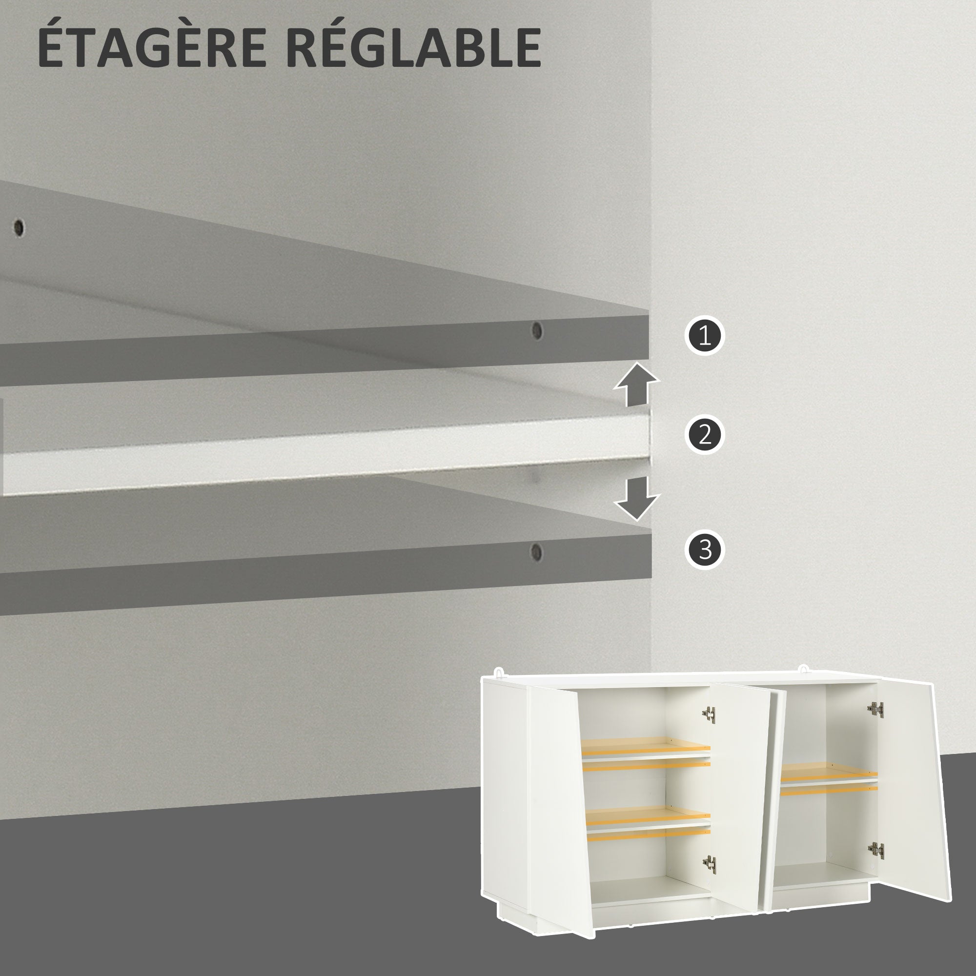 Storage Sideboard Cabinet with Doors and Adjustable Shelf, Storage Wardrobe for Living Room, Kitchen, Bedroom, 150 x 40 x 88 cm, White Gloss