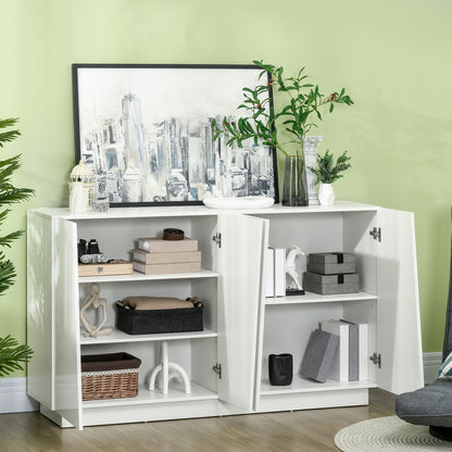 Storage Sideboard Cabinet with Doors and Adjustable Shelf, Storage Wardrobe for Living Room, Kitchen, Bedroom, 150 x 40 x 88 cm, White Gloss