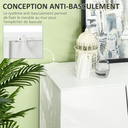 Storage Sideboard Cabinet with Doors and Adjustable Shelf, Storage Wardrobe for Living Room, Kitchen, Bedroom, 150 x 40 x 88 cm, White Gloss