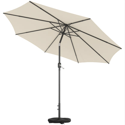 Tilt-Adjustable 9.7 ft Round Retractable Balcony/Patio Umbrella with Crank, Cross Base & Sandbag — UPF 30+, Wind-Resistant, Cream White
