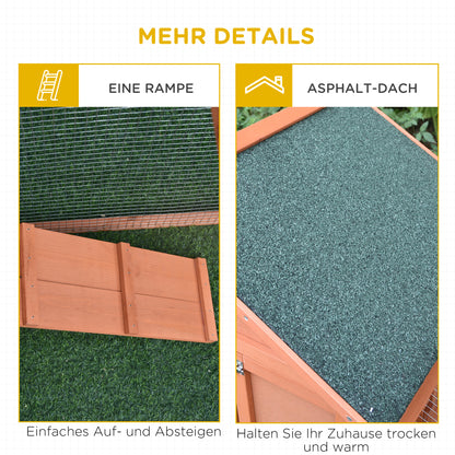 Small Animal Cage with Asphalt Roof Run Hutch Double Decker Natural Tannenholz 144 x 64.5 x 100 cm