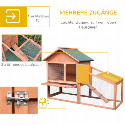 Small Animal Cage with Asphalt Roof Run Hutch Double Decker Natural Tannenholz 144 x 64.5 x 100 cm