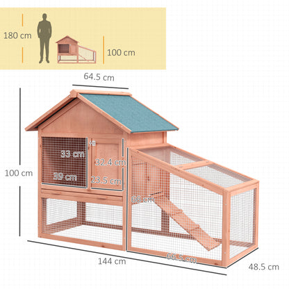 Small Animal Cage with Asphalt Roof Run Hutch Double Decker Natural Tannenholz 144 x 64.5 x 100 cm