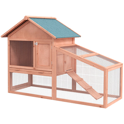 Small Animal Cage with Asphalt Roof Run Hutch Double Decker Natural Tannenholz 144 x 64.5 x 100 cm