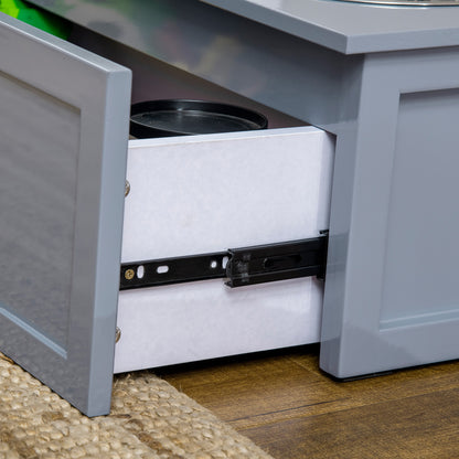 Elevated Dog Bowl Feeding Bowl with Drawer Water Bowl 2 x 2000ml Stainless Steel Bowls Food Bowl Feeding Station Dog Bowls for Medium Dogs Cats Gray