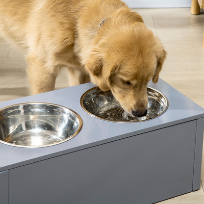 Elevated Dog Bowl Feeding Bowl with Drawer Water Bowl 2 x 2000ml Stainless Steel Bowls Food Bowl Feeding Station Dog Bowls for Medium Dogs Cats Gray