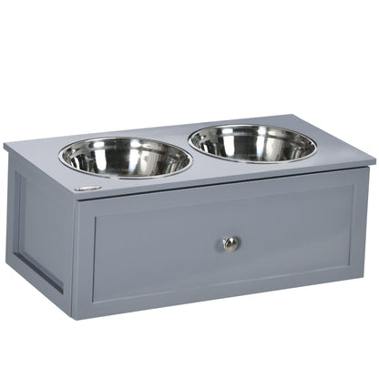 Elevated Dog Bowl Feeding Bowl with Drawer Water Bowl 2 x 2000ml Stainless Steel Bowls Food Bowl Feeding Station Dog Bowls for Medium Dogs Cats Gray