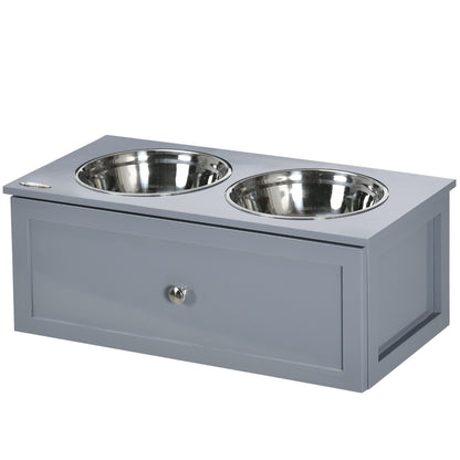 Elevated Dog Bowl Feeding Bowl with Drawer Water Bowl 2 x 2000ml Stainless Steel Bowls Food Bowl Feeding Station Dog Bowls for Medium Dogs Cats Gray