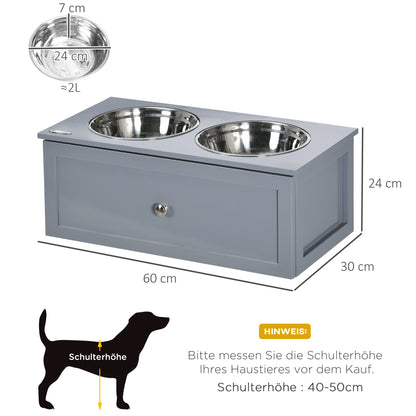 Elevated Dog Bowl Feeding Bowl with Drawer Water Bowl 2 x 2000ml Stainless Steel Bowls Food Bowl Feeding Station Dog Bowls for Medium Dogs Cats Gray