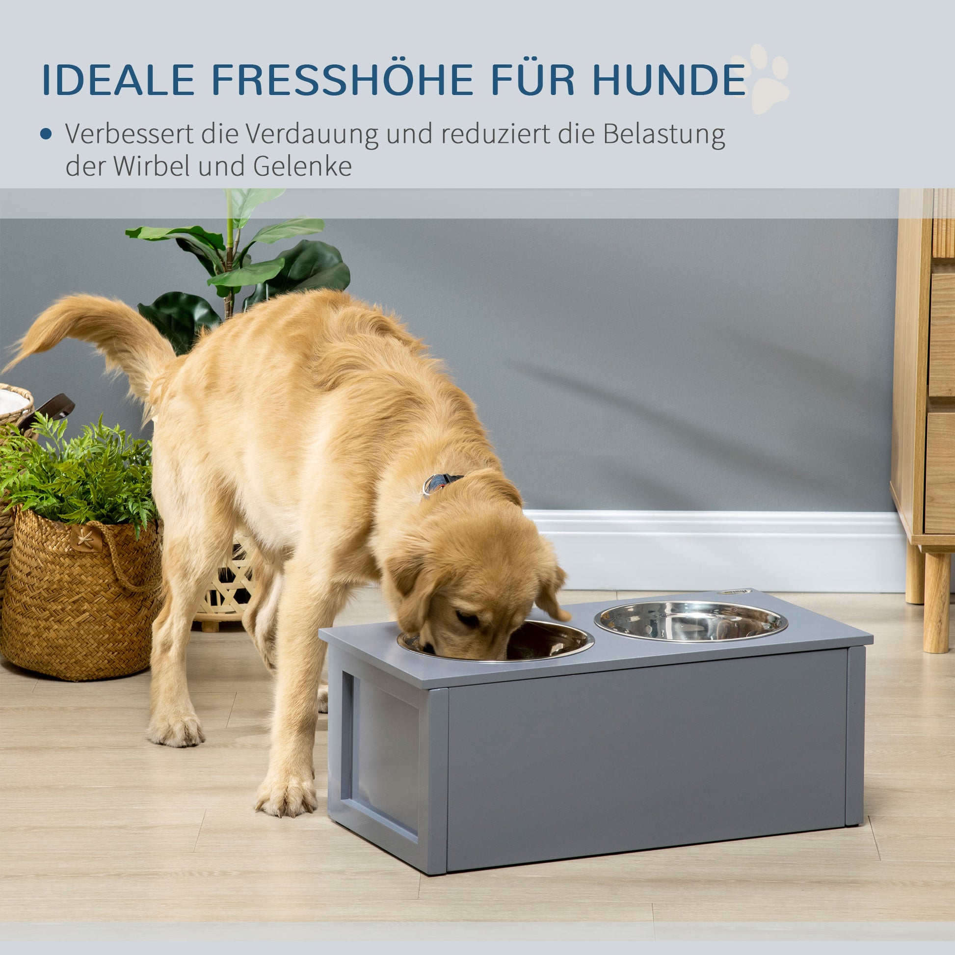 Elevated Dog Bowl Feeding Bowl with Drawer Water Bowl 2 x 2000ml Stainless Steel Bowls Food Bowl Feeding Station Dog Bowls for Medium Dogs Cats Gray