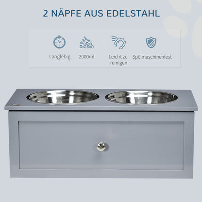 Elevated Dog Bowl Feeding Bowl with Drawer Water Bowl 2 x 2000ml Stainless Steel Bowls Food Bowl Feeding Station Dog Bowls for Medium Dogs Cats Gray