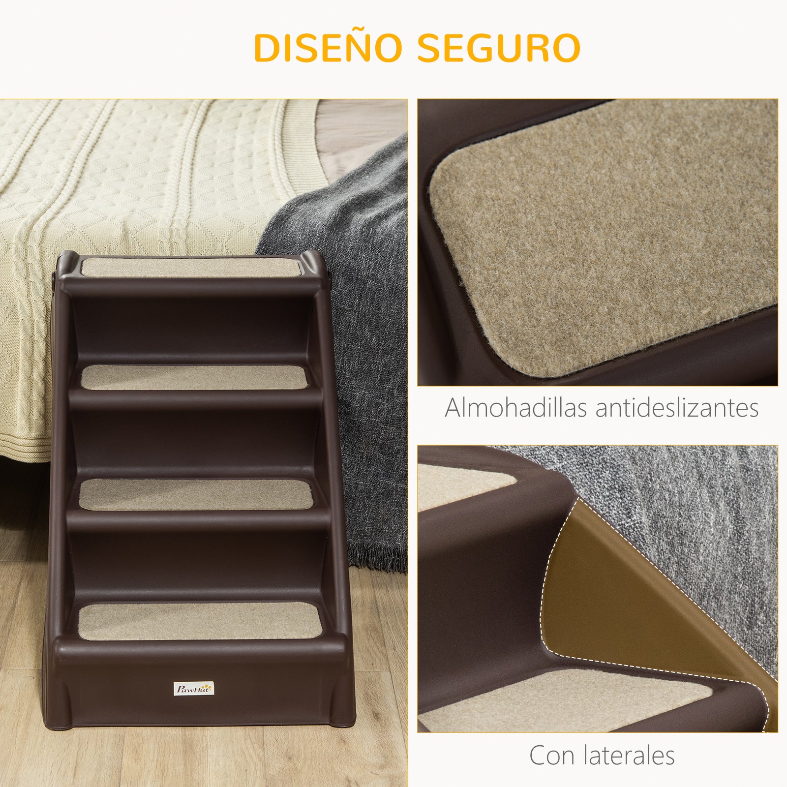 Foldable Pet Stairs with 4 Steps for Dogs Cats Portable with Anti-Slip Mats for Bed Sofa Load 20 kg 62x38x49.5 cm Dark Brown