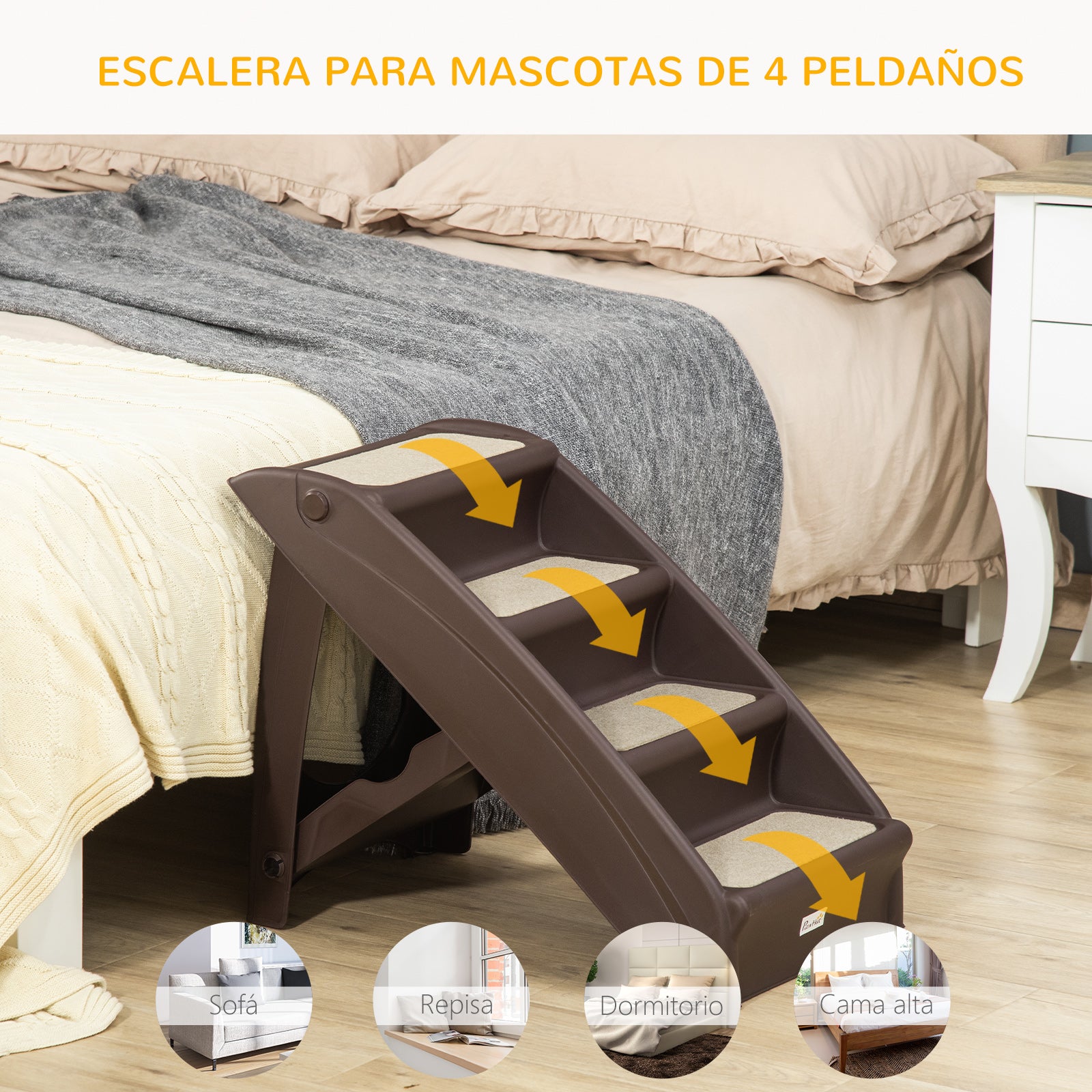 Foldable Pet Stairs with 4 Steps for Dogs Cats Portable with Anti-Slip Mats for Bed Sofa Load 20 kg 62x38x49.5 cm Dark Brown