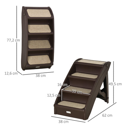 Foldable Pet Stairs with 4 Steps for Dogs Cats Portable with Anti-Slip Mats for Bed Sofa Load 20 kg 62x38x49.5 cm Dark Brown