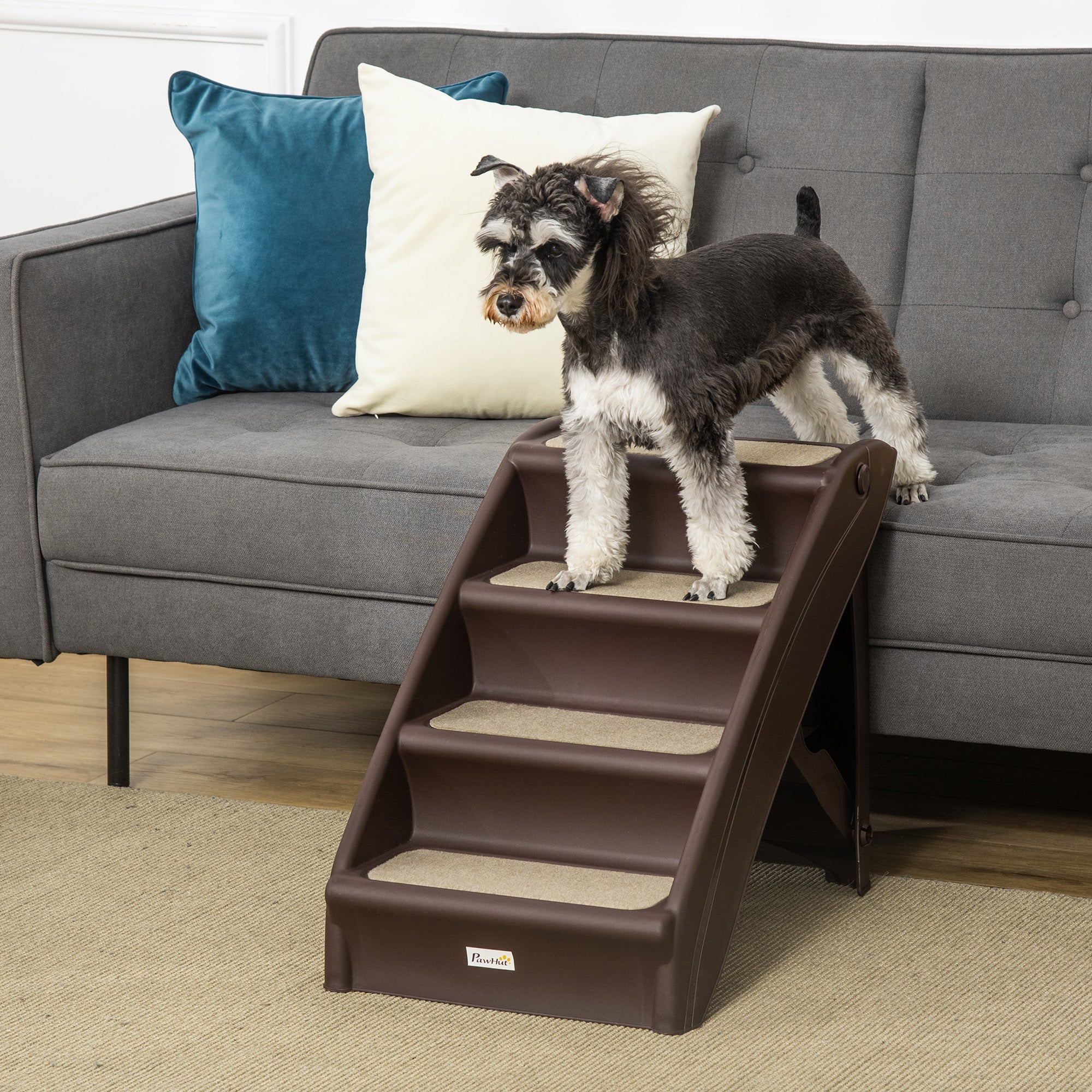 Foldable Pet Stairs with 4 Steps for Dogs Cats Portable with Anti-Slip Mats for Bed Sofa Load 20 kg 62x38x49.5 cm Dark Brown