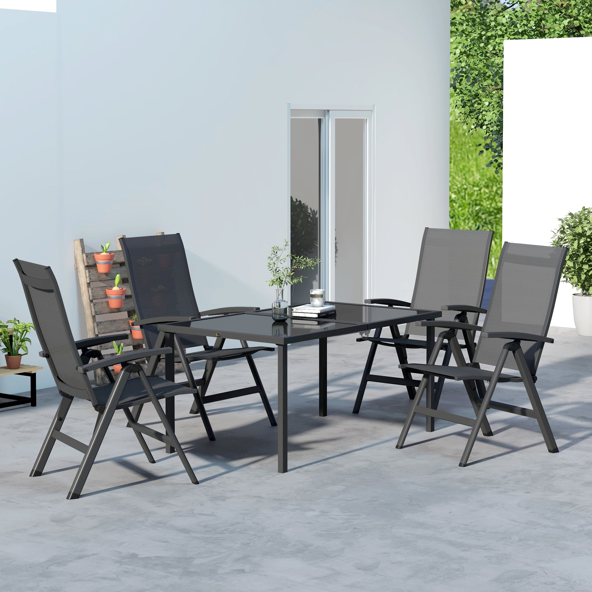 5 pcs Garden Furniture Set, Seating Set including 1 Dining Table, 4 Folding Chairs, Balcony Furniture Set, Garden Set for Balcony, Patio, Mesh, Black