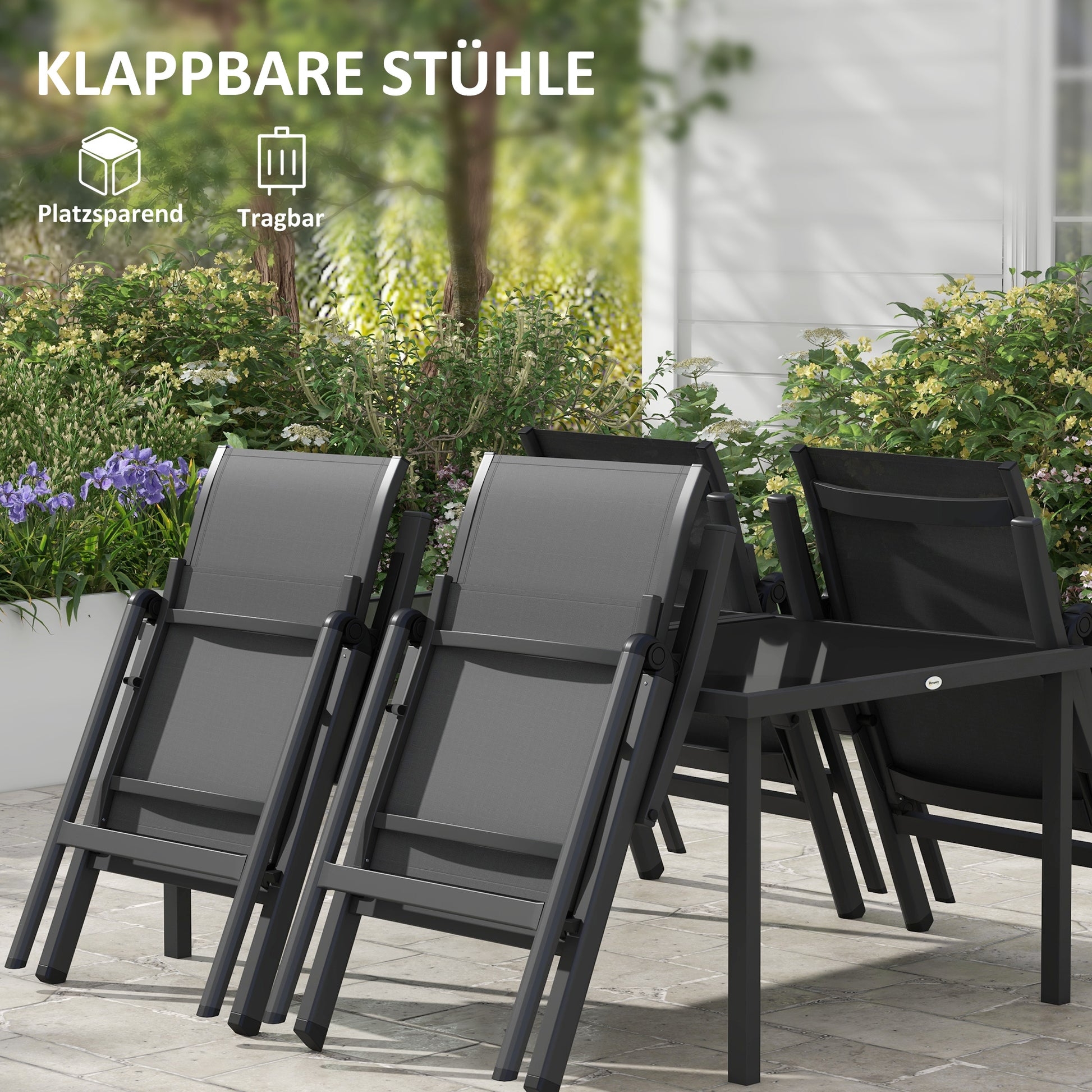 5 pcs Garden Furniture Set, Seating Set including 1 Dining Table, 4 Folding Chairs, Balcony Furniture Set, Garden Set for Balcony, Patio, Mesh, Black