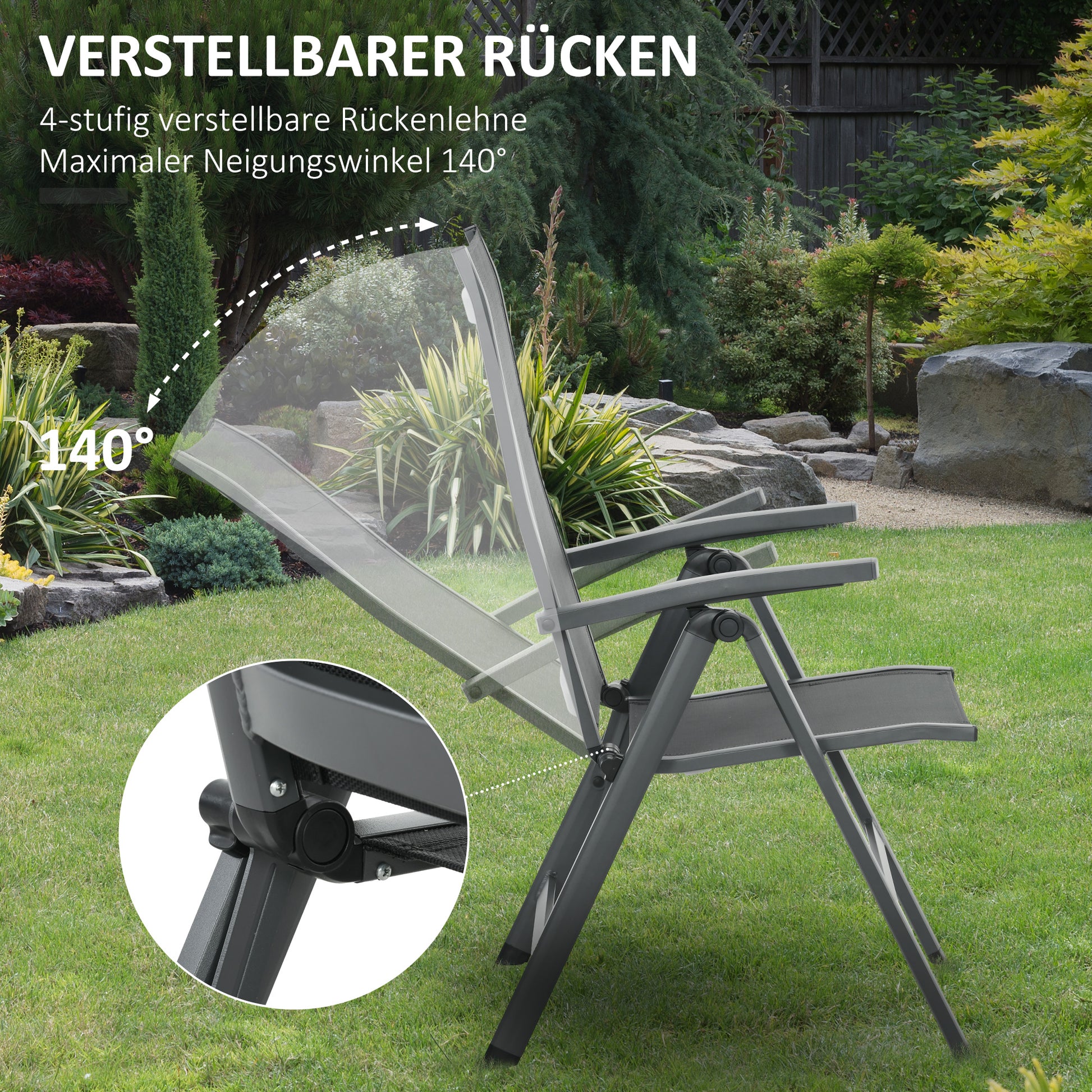 5 pcs Garden Furniture Set, Seating Set including 1 Dining Table, 4 Folding Chairs, Balcony Furniture Set, Garden Set for Balcony, Patio, Mesh, Black