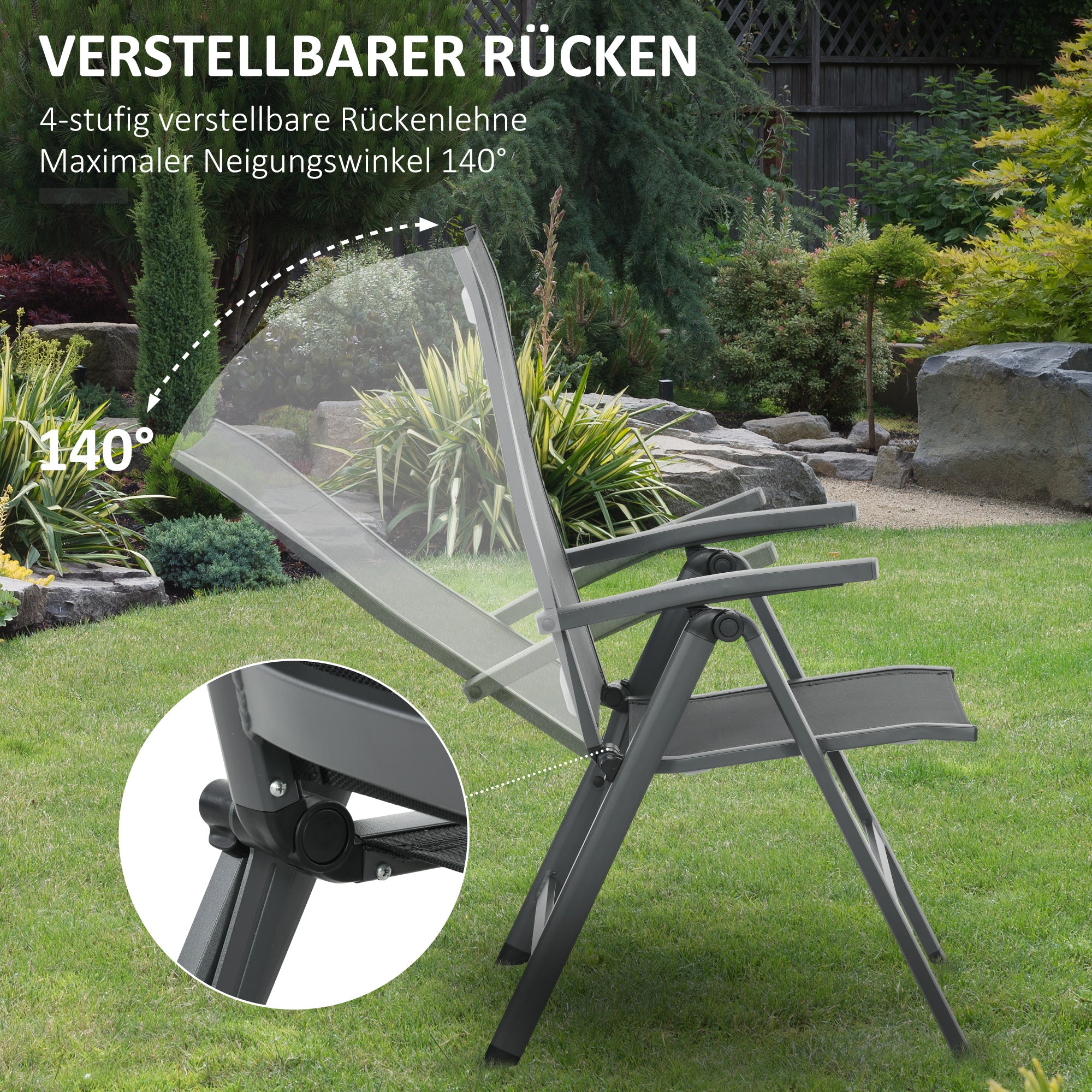 5 pcs Garden Furniture Set, Seating Set including 1 Dining Table, 4 Folding Chairs, Balcony Furniture Set, Garden Set for Balcony, Patio, Mesh, Black
