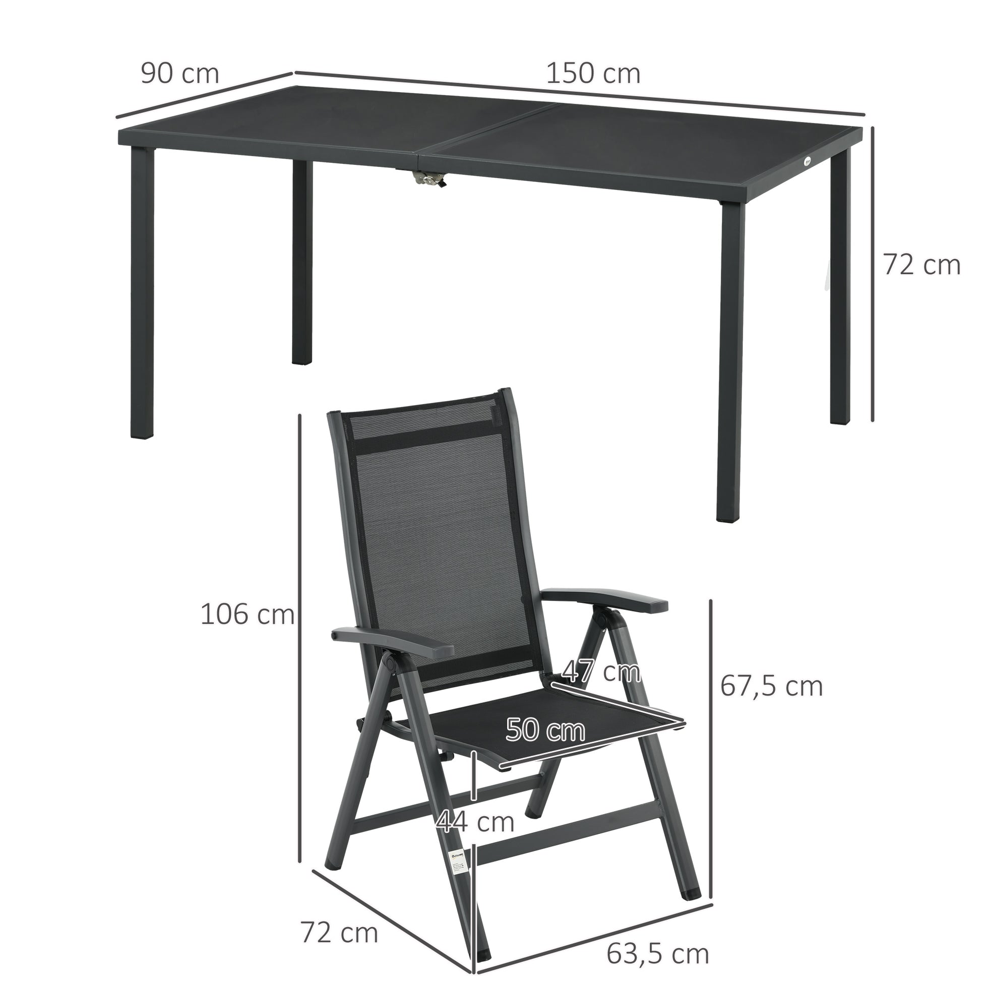 5 pcs Garden Furniture Set, Seating Set including 1 Dining Table, 4 Folding Chairs, Balcony Furniture Set, Garden Set for Balcony, Patio, Mesh, Black