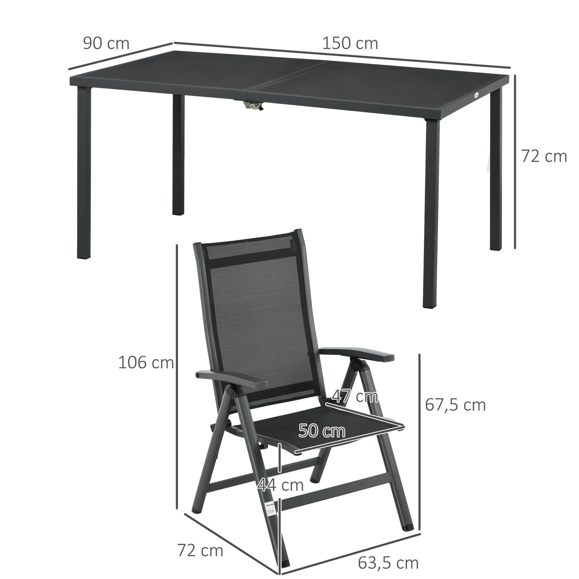 5 pcs Garden Furniture Set, Seating Set including 1 Dining Table, 4 Folding Chairs, Balcony Furniture Set, Garden Set for Balcony, Patio, Mesh, Black