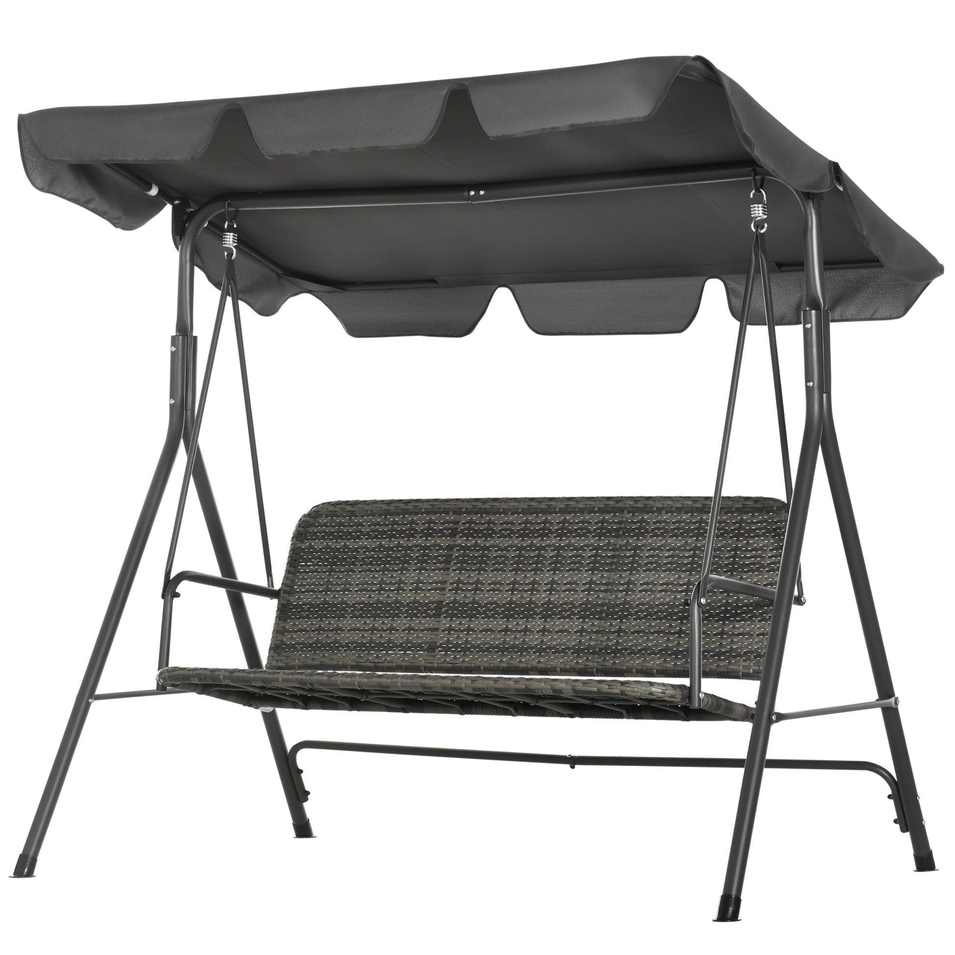 Three-Seater Outdoor Garden Swing with Adjustable Canopy PE Rattan Seat and Armrests for Balcony Terrace Patio Load 240 kg 167x112x153 cm Gray