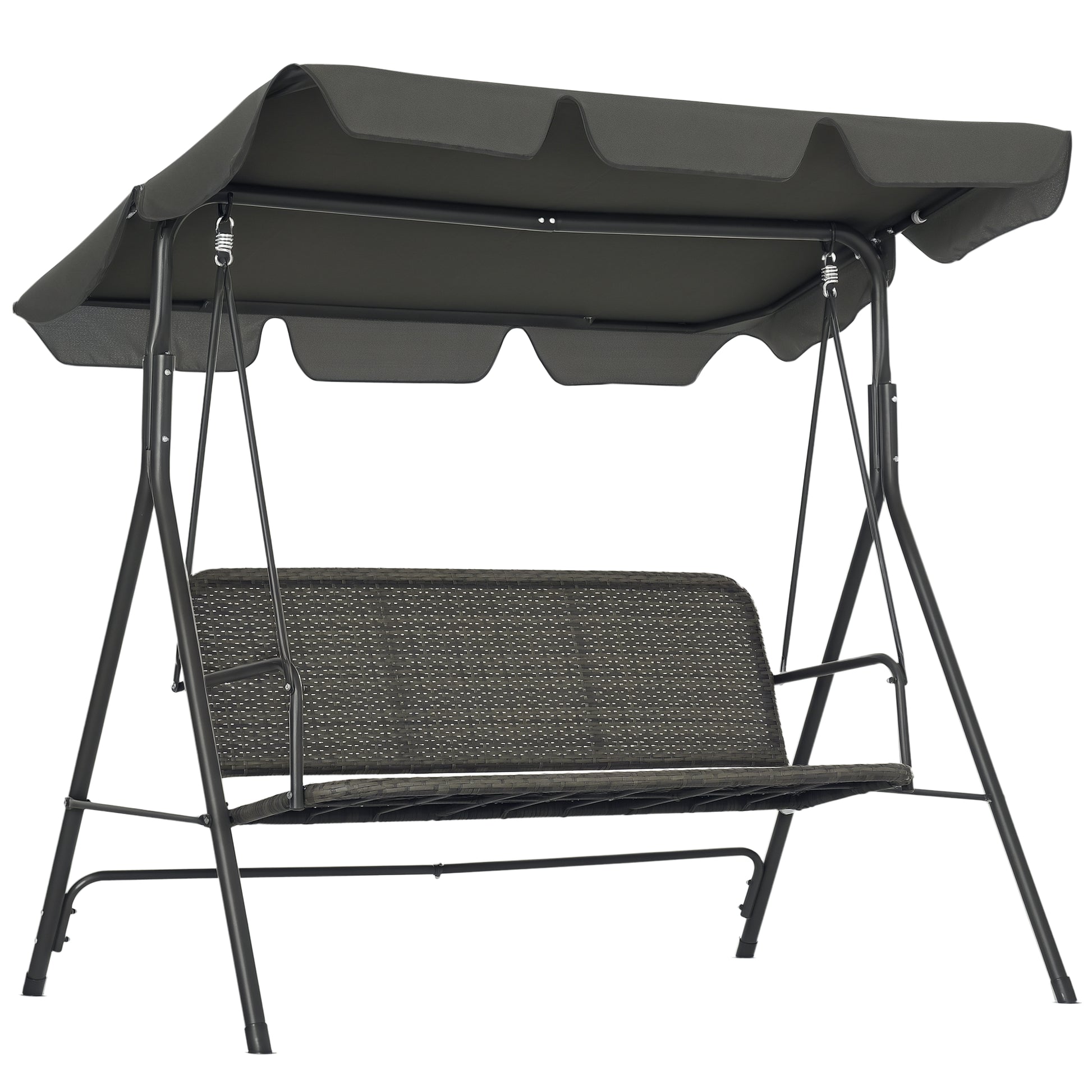 Three-Seater Outdoor Garden Swing with Adjustable Canopy PE Rattan Seat and Armrests for Balcony Terrace Patio Load 240 kg 167x112x153 cm Gray
