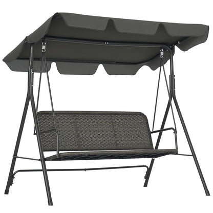 Three-Seater Outdoor Garden Swing with Adjustable Canopy PE Rattan Seat and Armrests for Balcony Terrace Patio Load 240 kg 167x112x153 cm Gray
