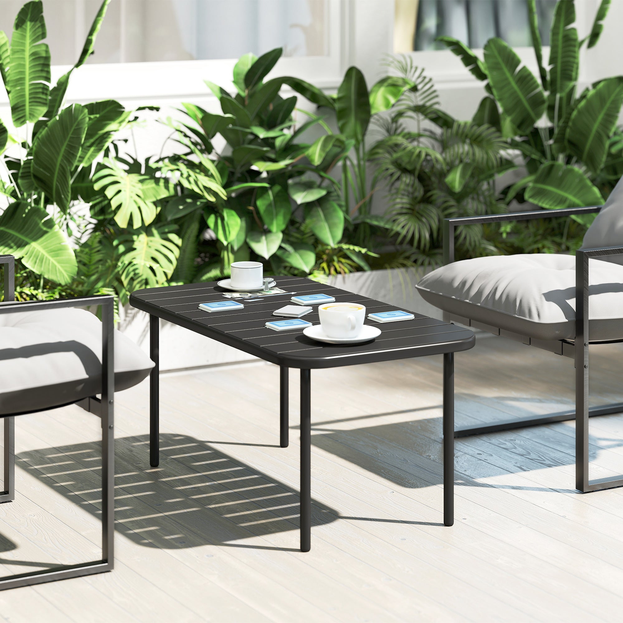 Rectangular Steel Side Table — Weatherproof Outdoor Coffee/Side Table for Balcony, Garden, Patio & Living Room, 90 x 50 x 43 cm (35.4 x 19.7 x 16.9 in), Black