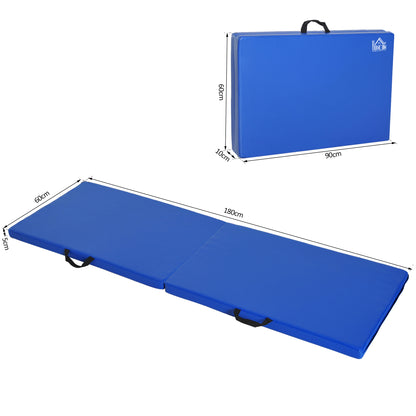 Gymnastics Yoga Pilates Fitness Folding Portable Mat Comfortable 180L x 60W x 5H cm Synthetic Coating Blue
