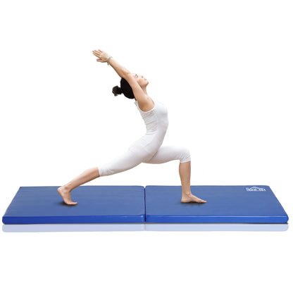 Gymnastics Yoga Pilates Fitness Folding Portable Mat Comfortable 180L x 60W x 5H cm Synthetic Coating Blue