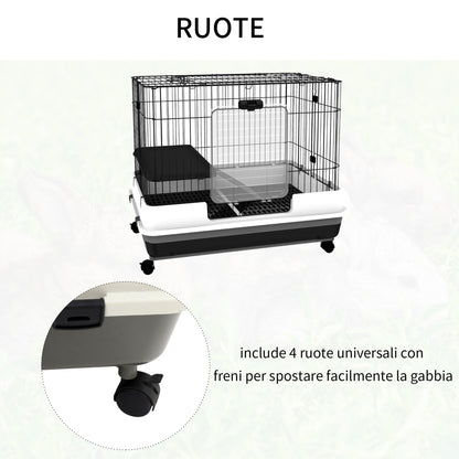 Metal Cage for Rabbits Guinea Pigs in Black with 2 Doors and Removable Tray 81.2x52.7x70cm