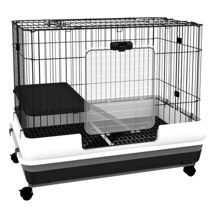 Metal Cage for Rabbits Guinea Pigs in Black with 2 Doors and Removable Tray 81.2x52.7x70cm