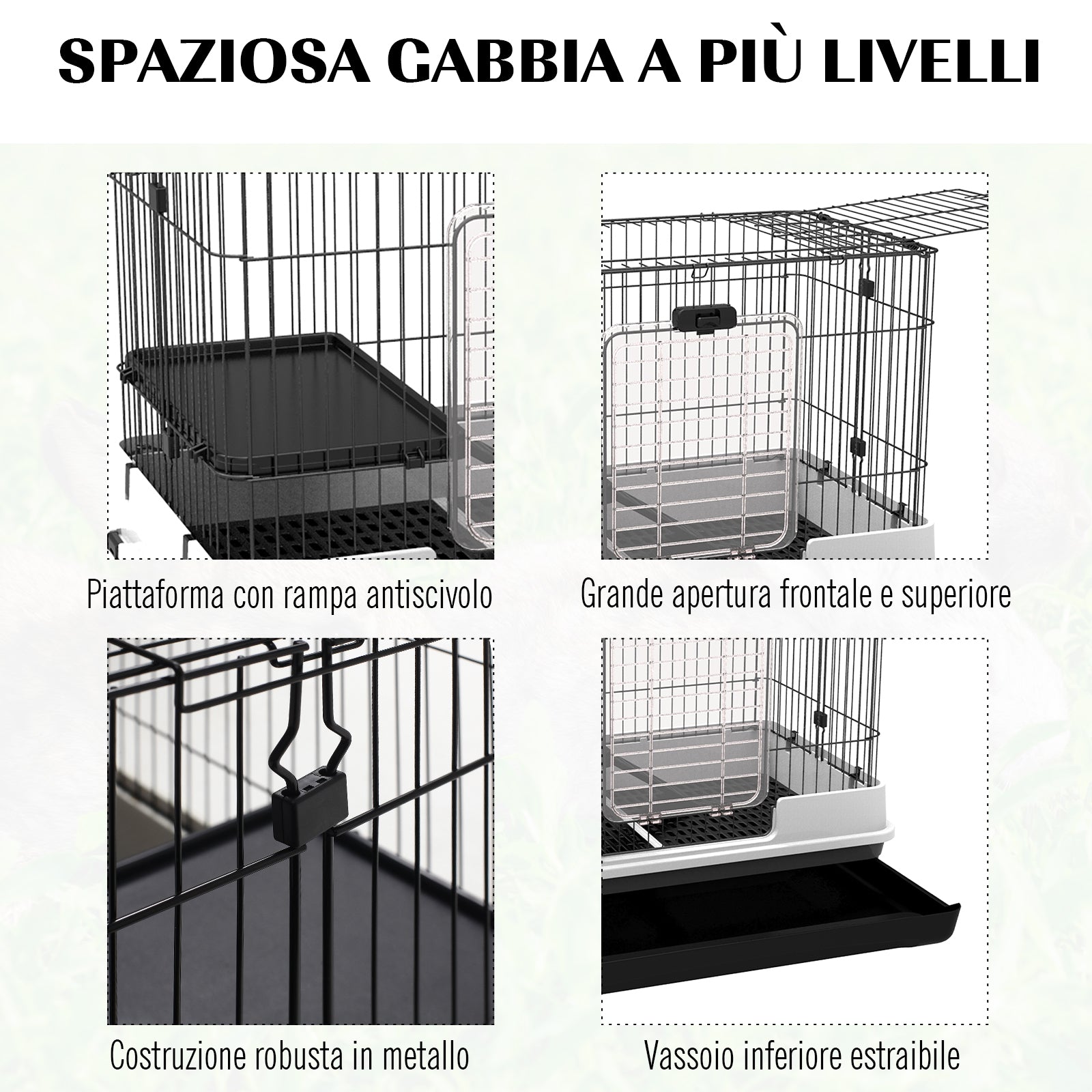 Metal Cage for Rabbits Guinea Pigs in Black with 2 Doors and Removable Tray 81.2x52.7x70cm